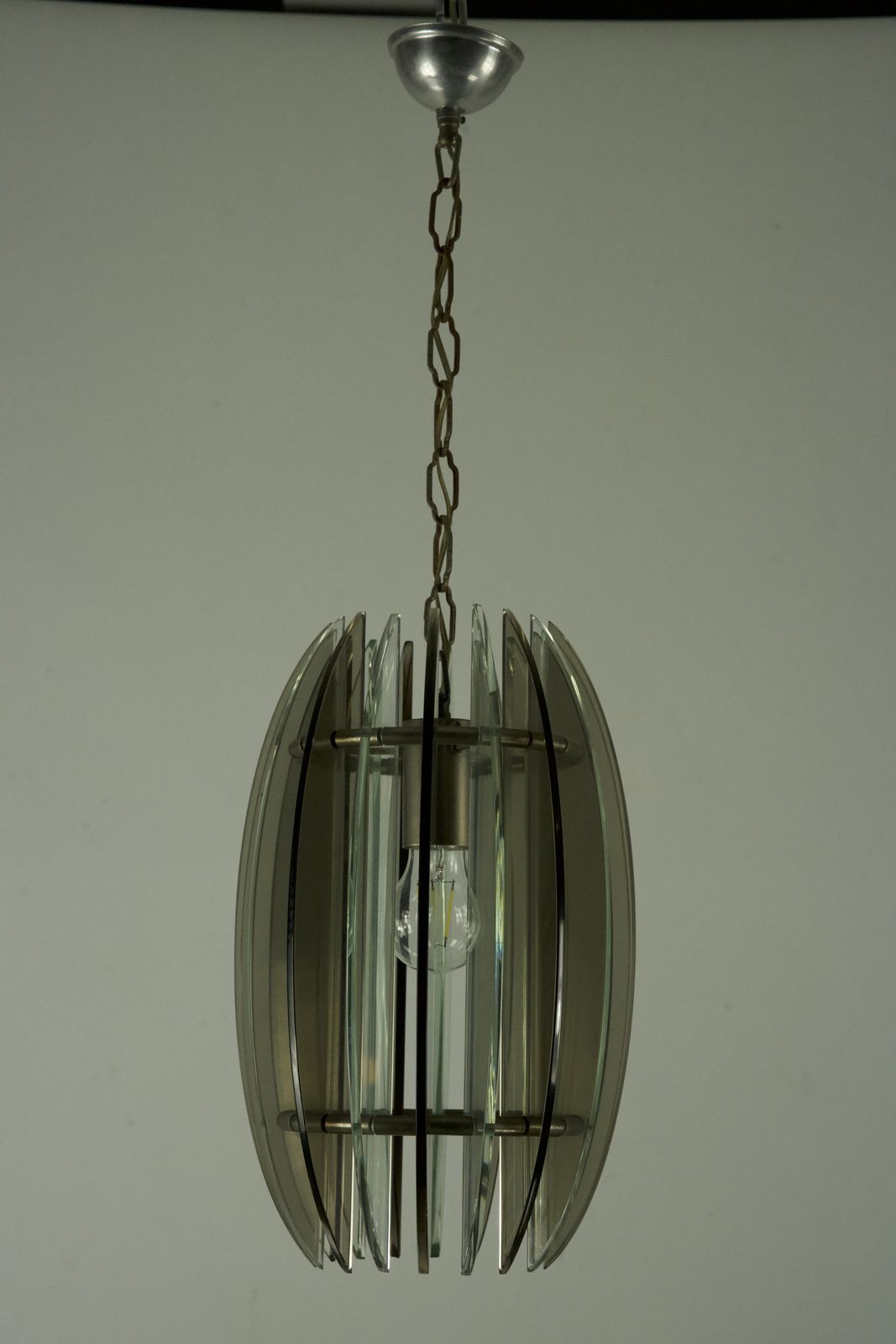Mid Century Italian Fume And Clear Thick Glass Chandelier By Veca. Italy 1960s photo 910.0