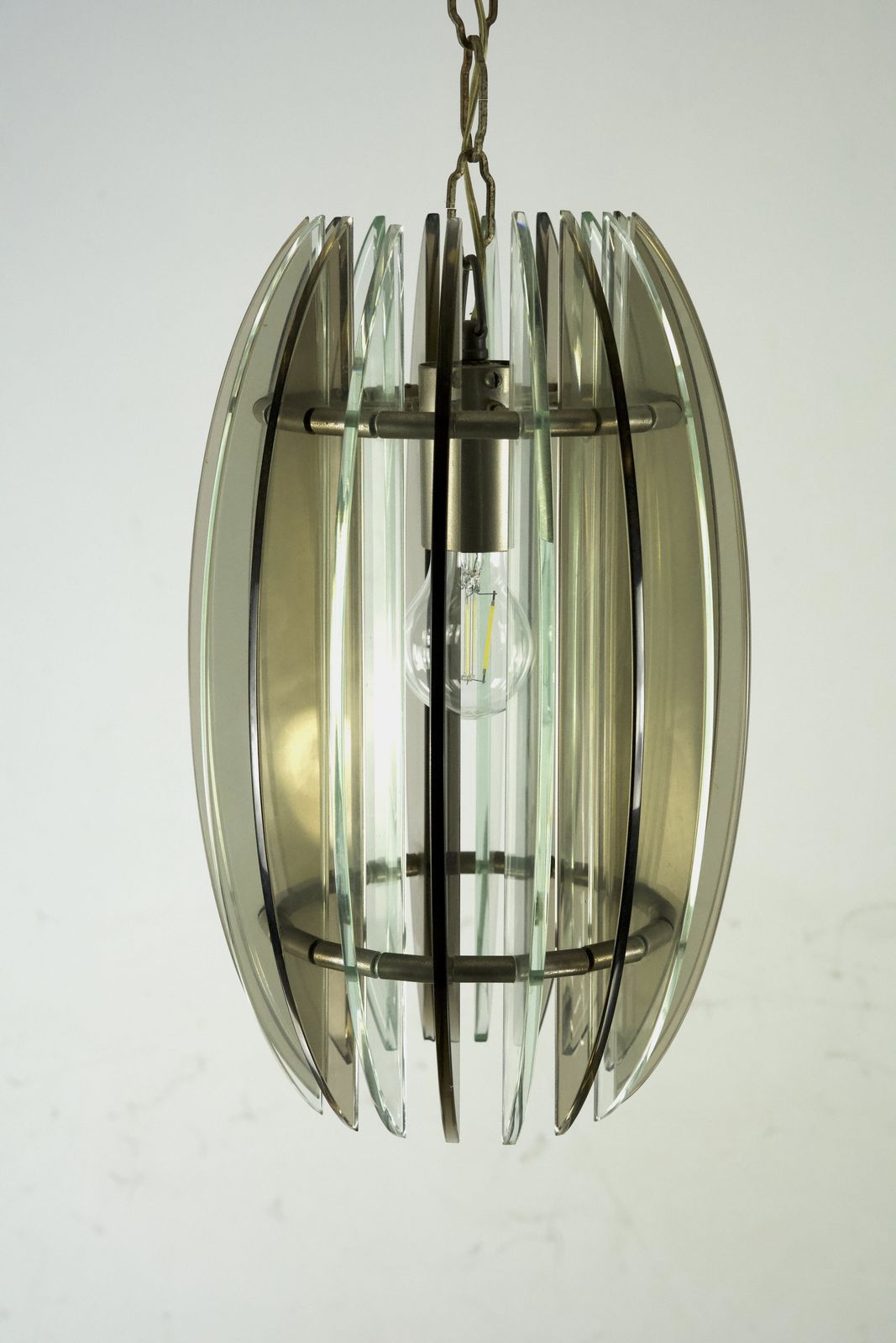 Mid Century Italian Fume And Clear Thick Glass Chandelier By Veca. Italy 1960s photo vintage