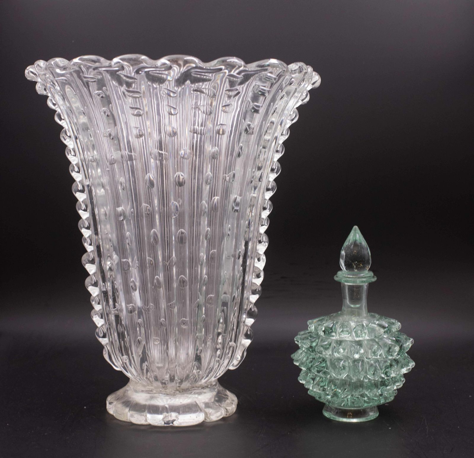 photo for sale Rare Green Ercole Barovier Rostrato Murano Glass Vase For Barovier & Toso