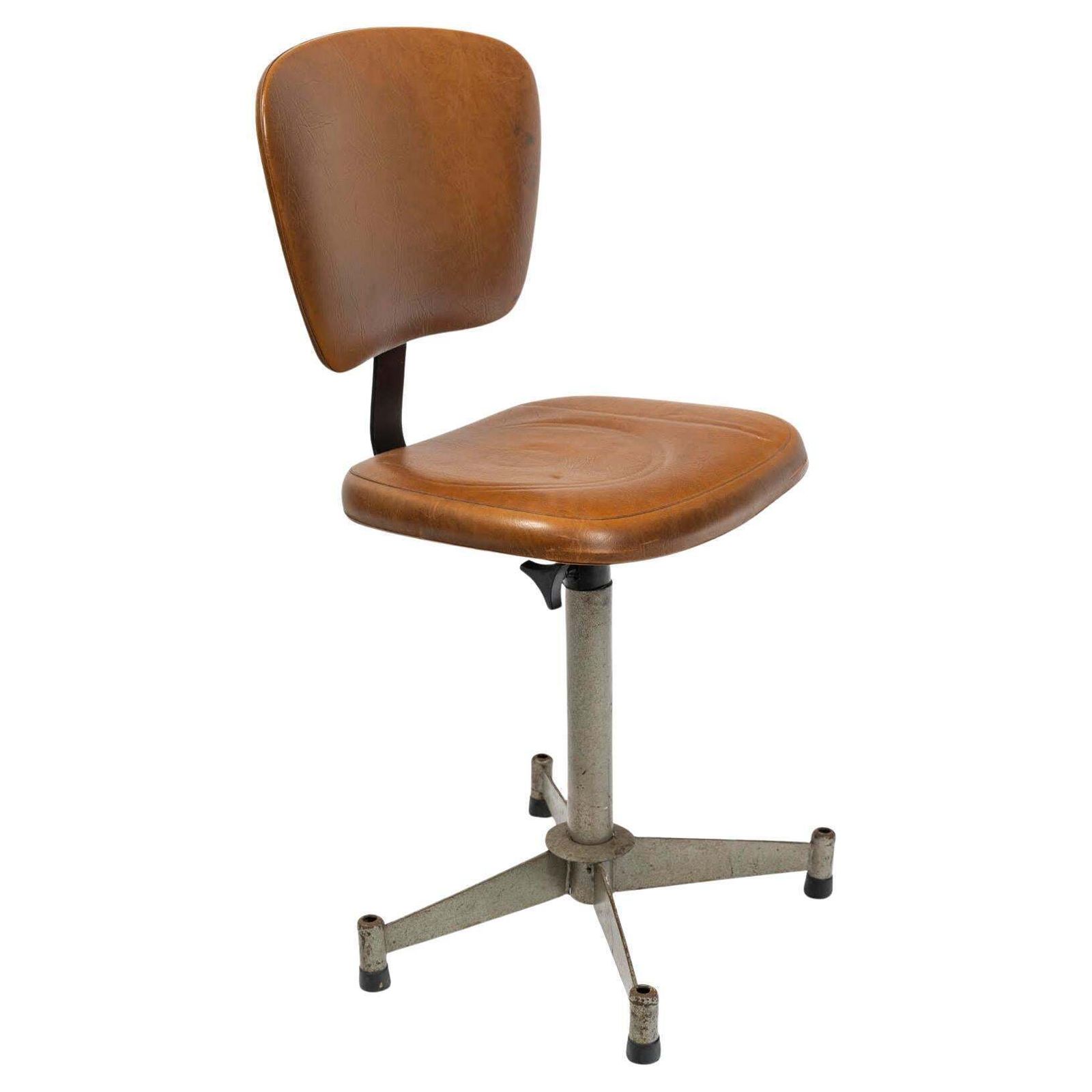Office Chair From The 1960s, Mid Century Design, Metal And Skai.