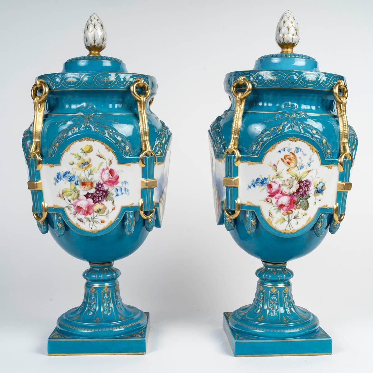 photo for sale Pair Of German Porcelain Covered Vases, 19th Century, Napoleon III Period.