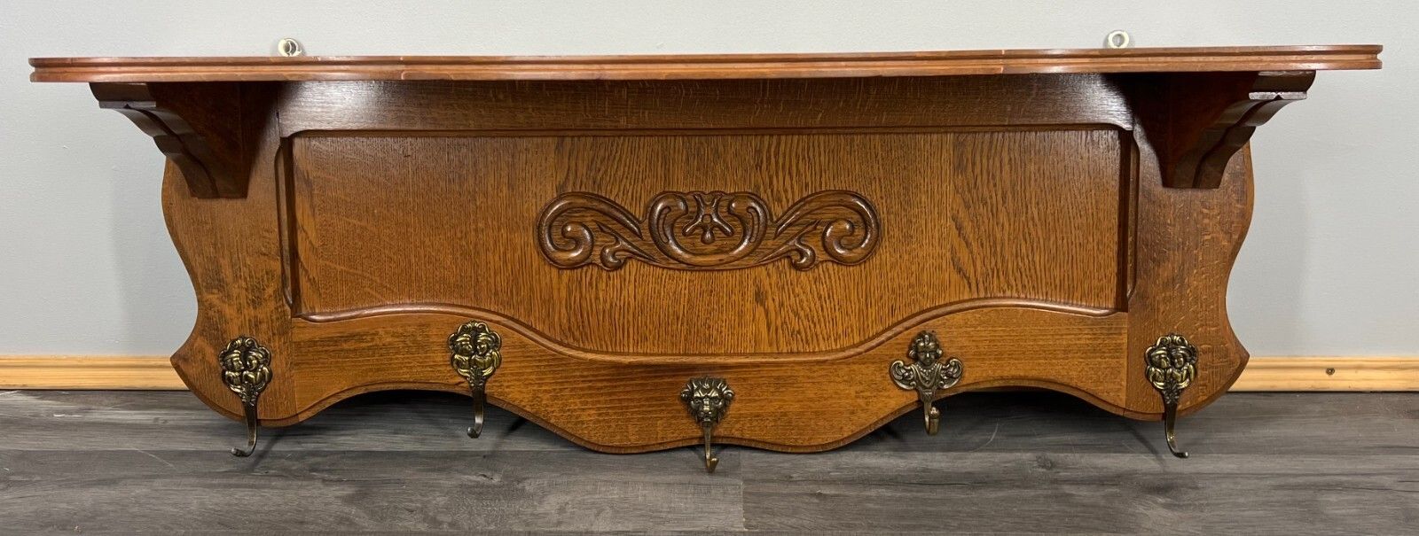 Coat Hanger Rack French Antique Solid Wood 5 Hook Ornate Carved (Lot 3506) photo furniture