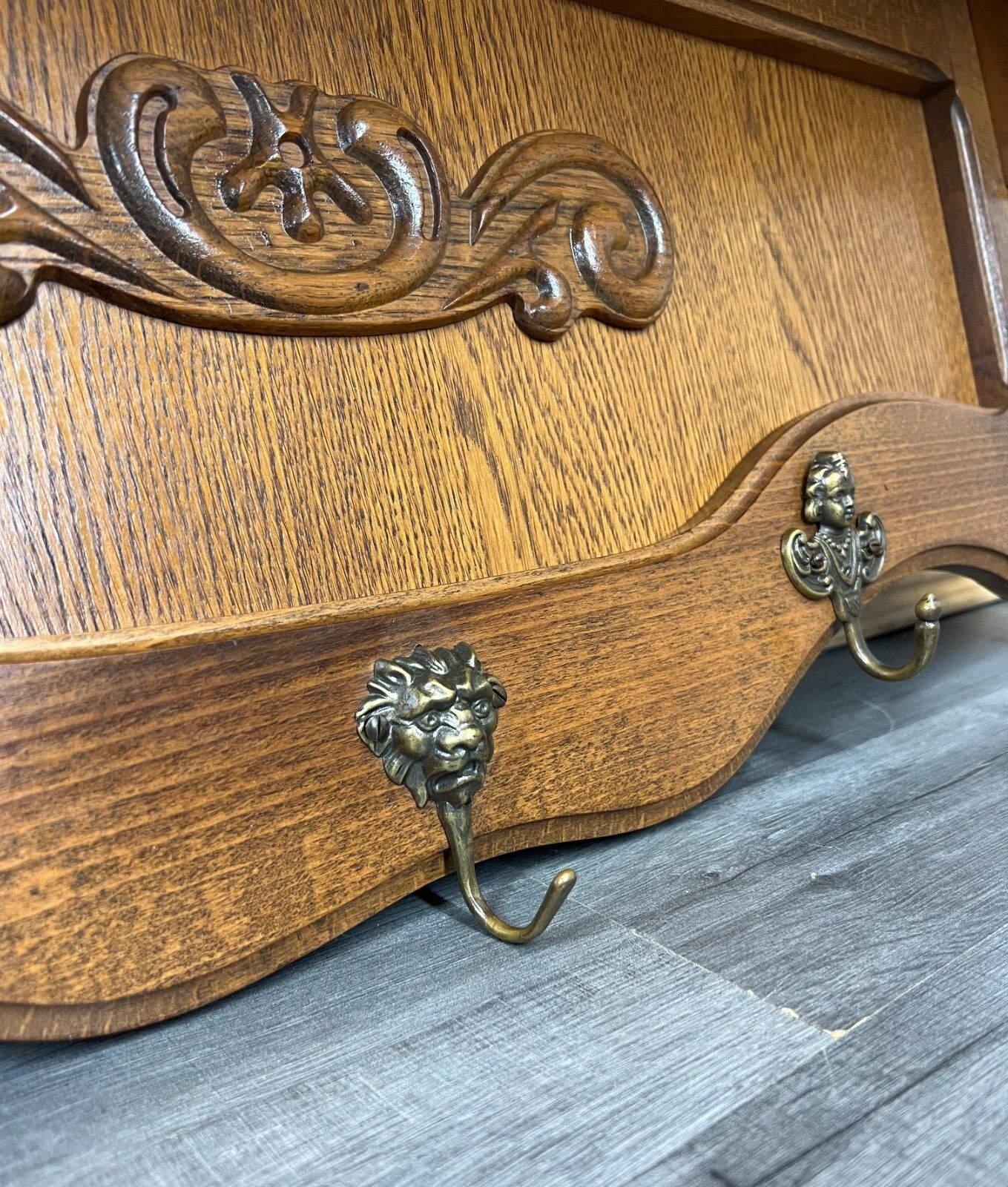 Coat Hanger Rack French Antique Solid Wood 5 Hook Ornate Carved (Lot 3506) photo vinterior