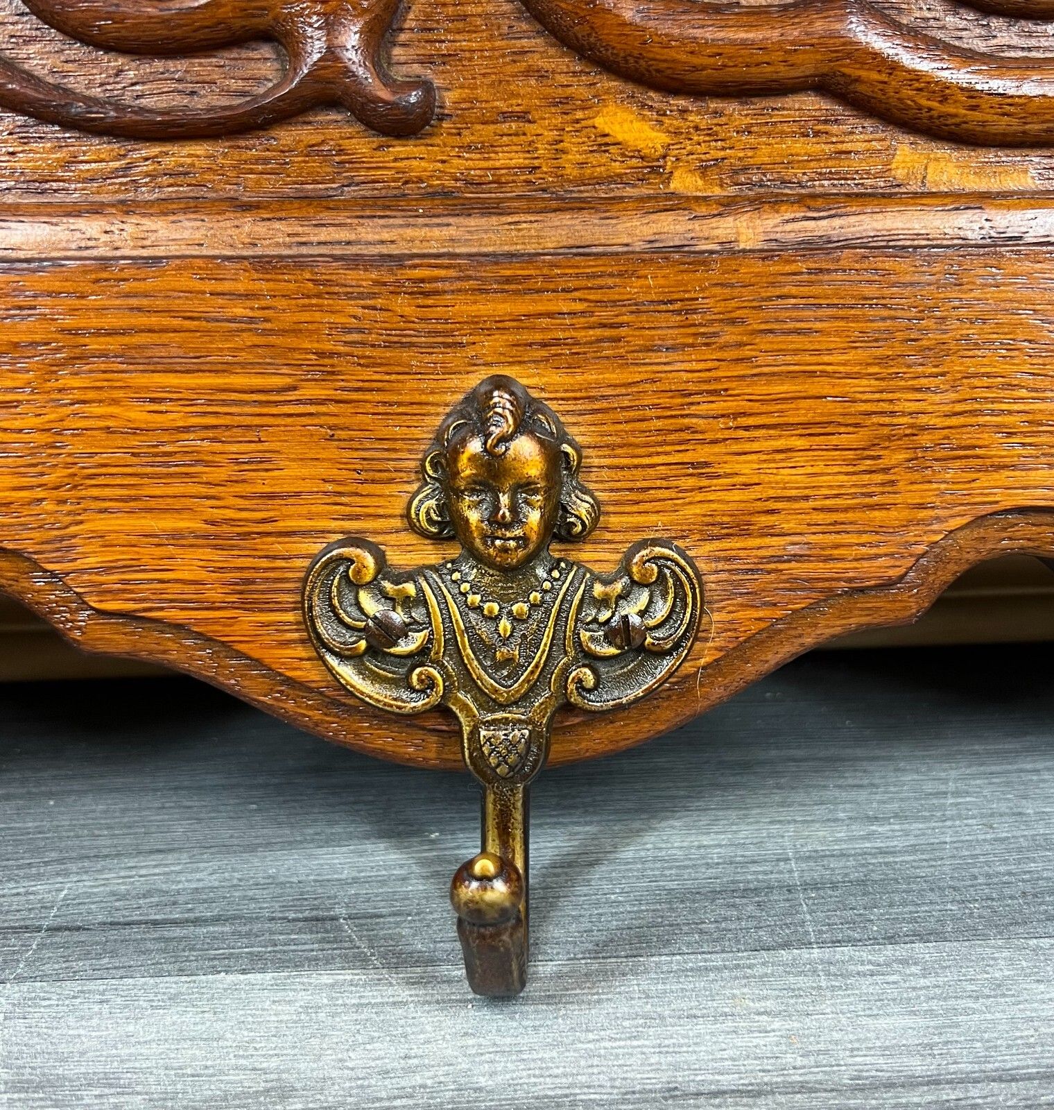 Coat Hanger Rack French Antique Solid Wood 6 Hook Ornate Carved (Lot 3510) photo 229.0