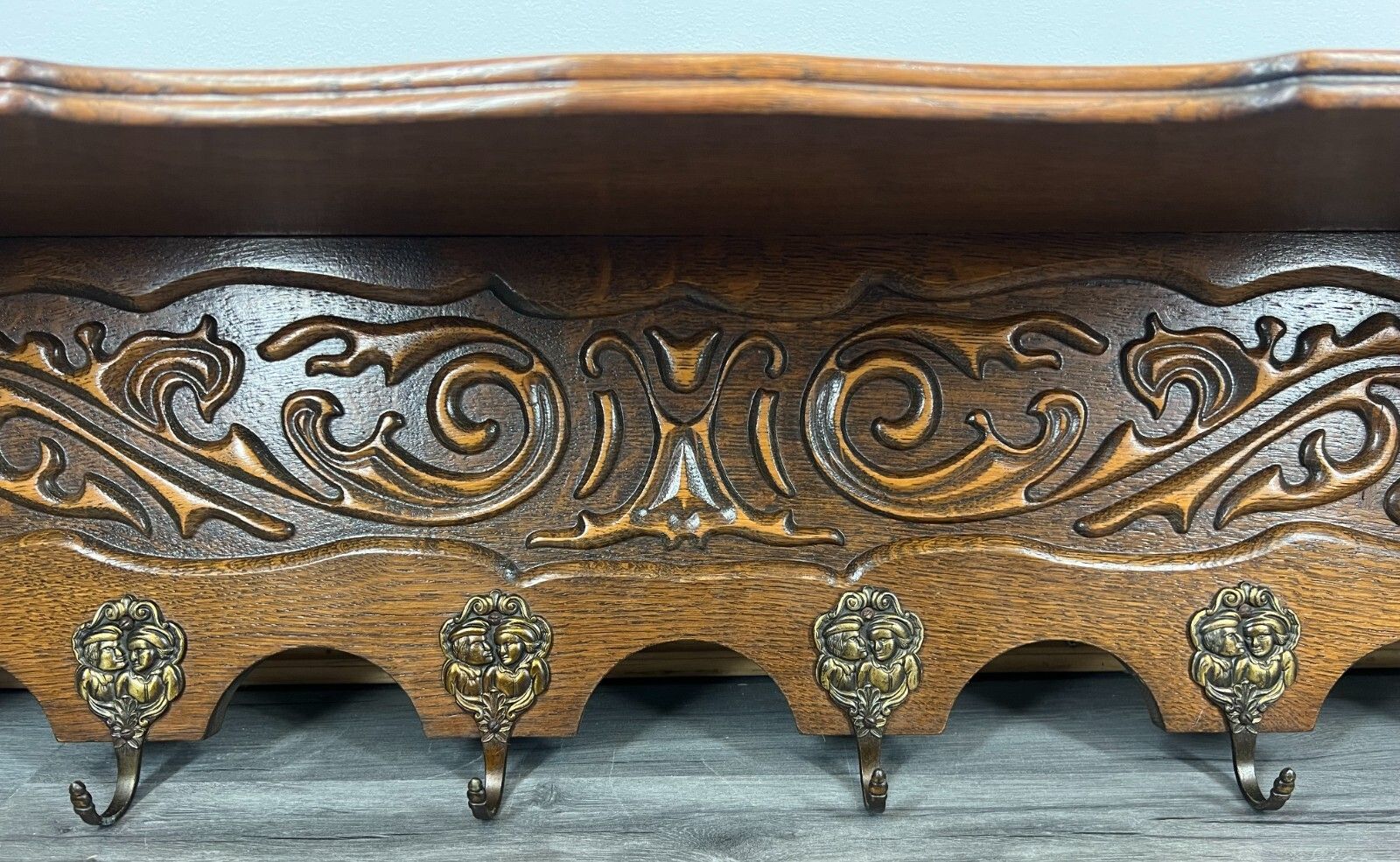 Coat Hanger Rack French Antique Solid Wood 6 Hook Ornate Carved (Lot 3511) photo Furniture