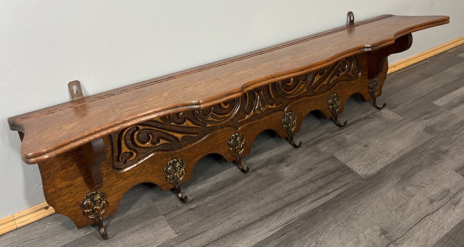 Coat Hanger Rack French Antique Solid Wood 6 Hook Ornate Carved (Lot 3511) photo buy