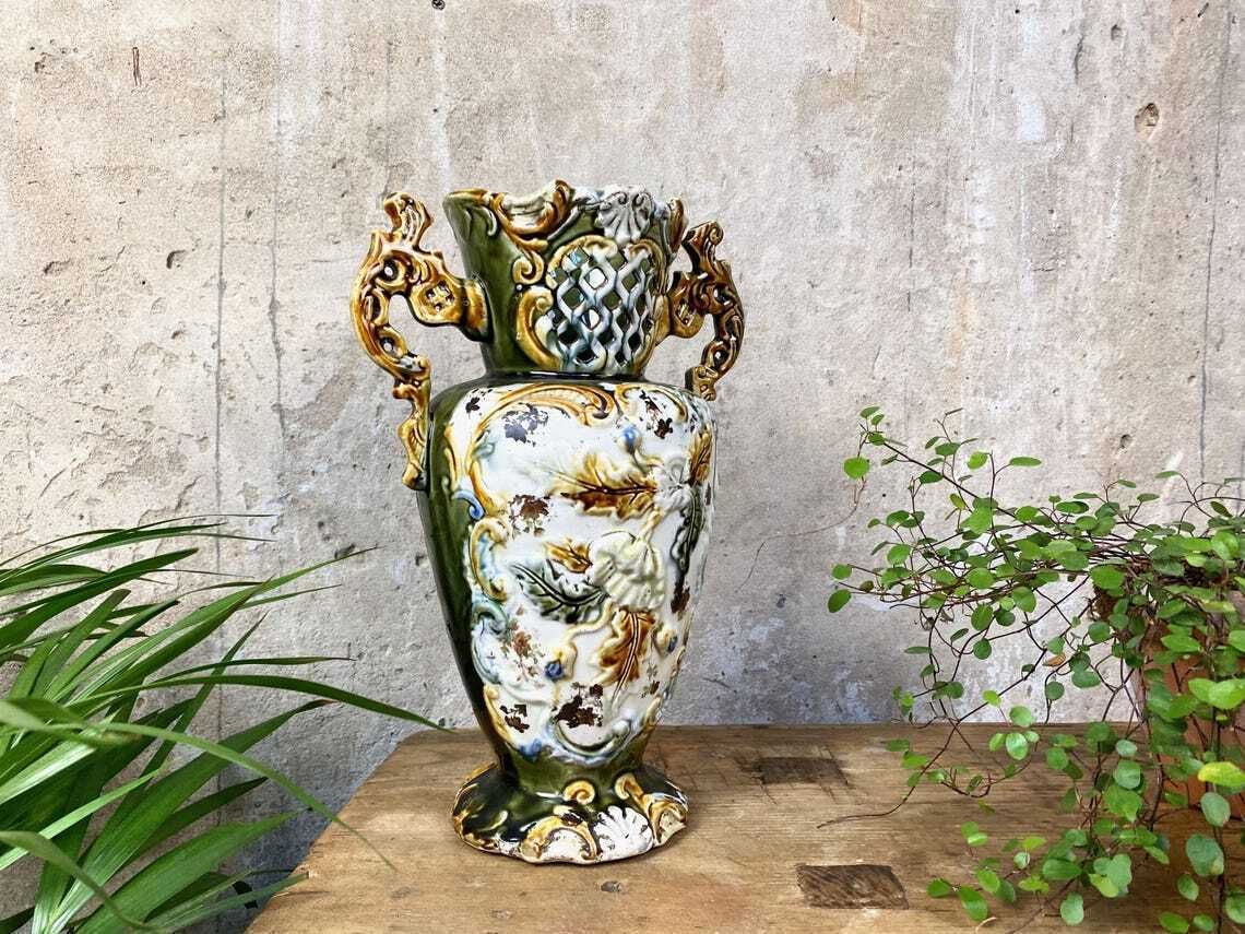 Antique Victorian Majolica Vase photo furniture