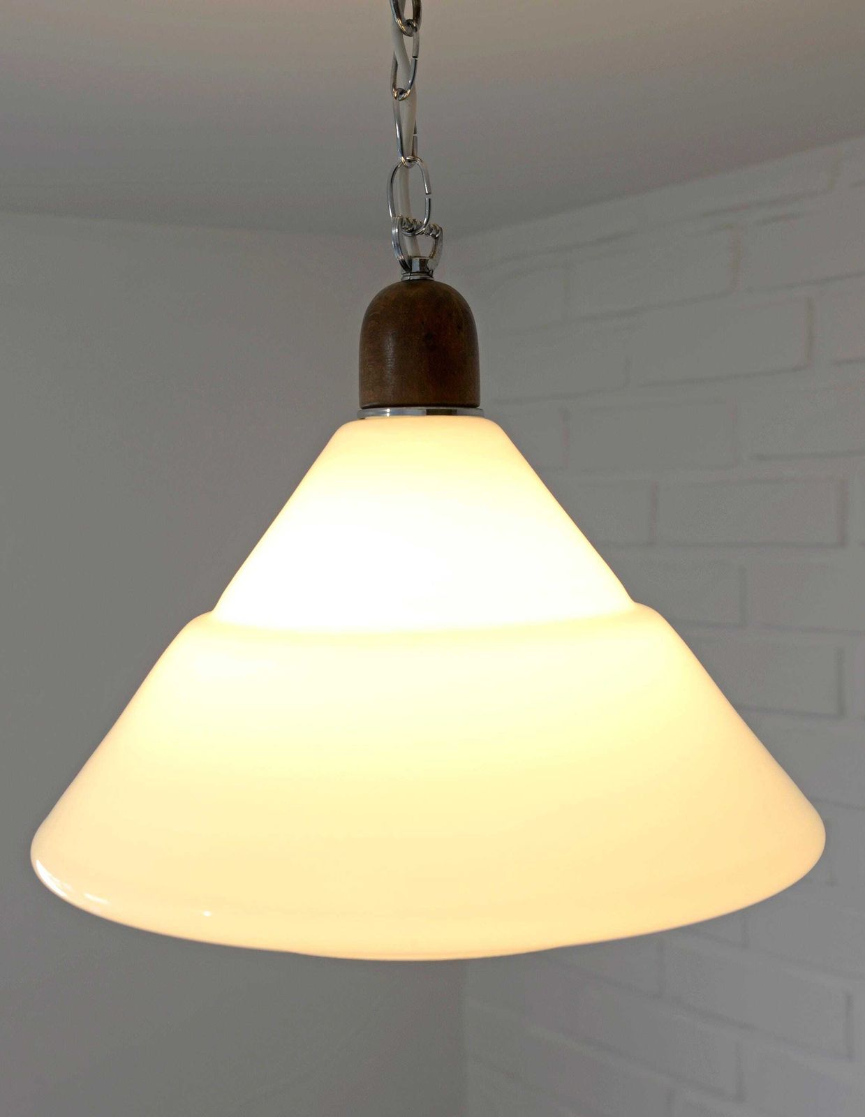 Vintage Pendant Light / Mid Century Modern / Hanging Lamp / White Glass Light Fixture / Yugoslavia 1970's / Ceiling Light / Retro Lighting photo vinterior