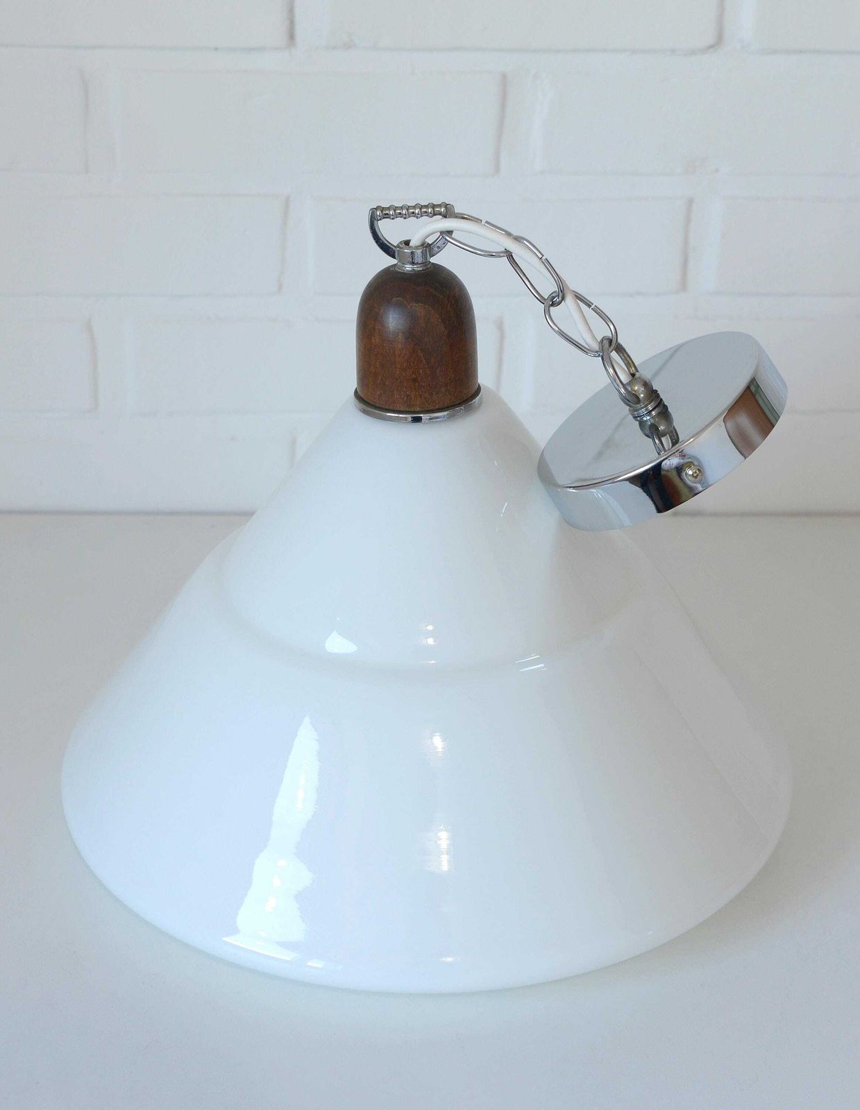 Vintage Pendant Light / Mid Century Modern / Hanging Lamp / White Glass Light Fixture / Yugoslavia 1970's / Ceiling Light / Retro Lighting photo buy