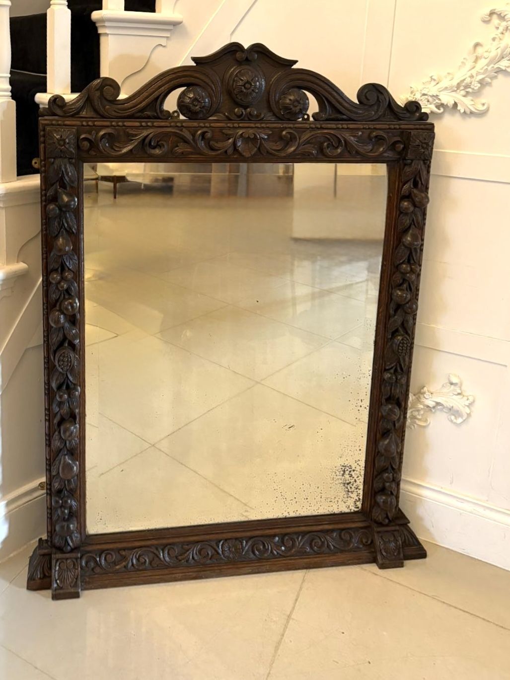 Exceptional Quality Antique 19th Century Carved Oak Wall Mirror