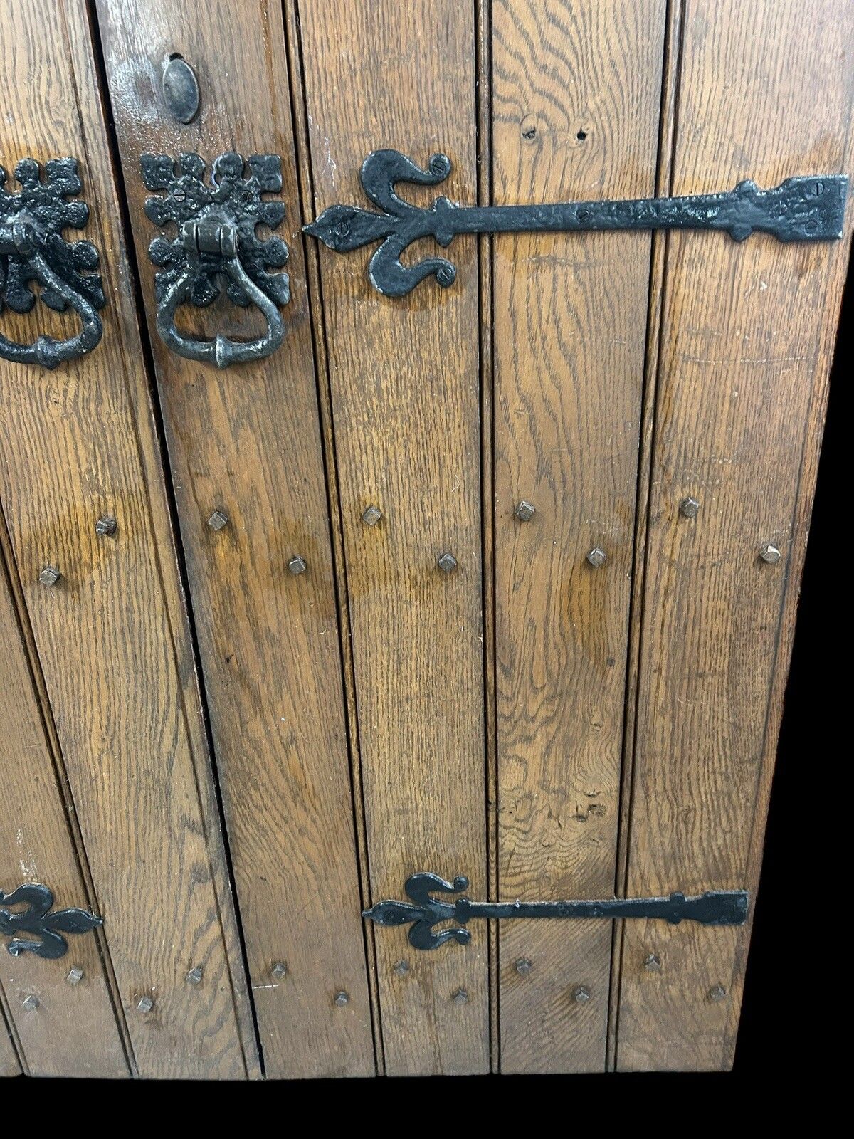 Solid Oak Doors Double Antique Period Reclaimed Old Iron Handles Wood Planks photo 4071.0