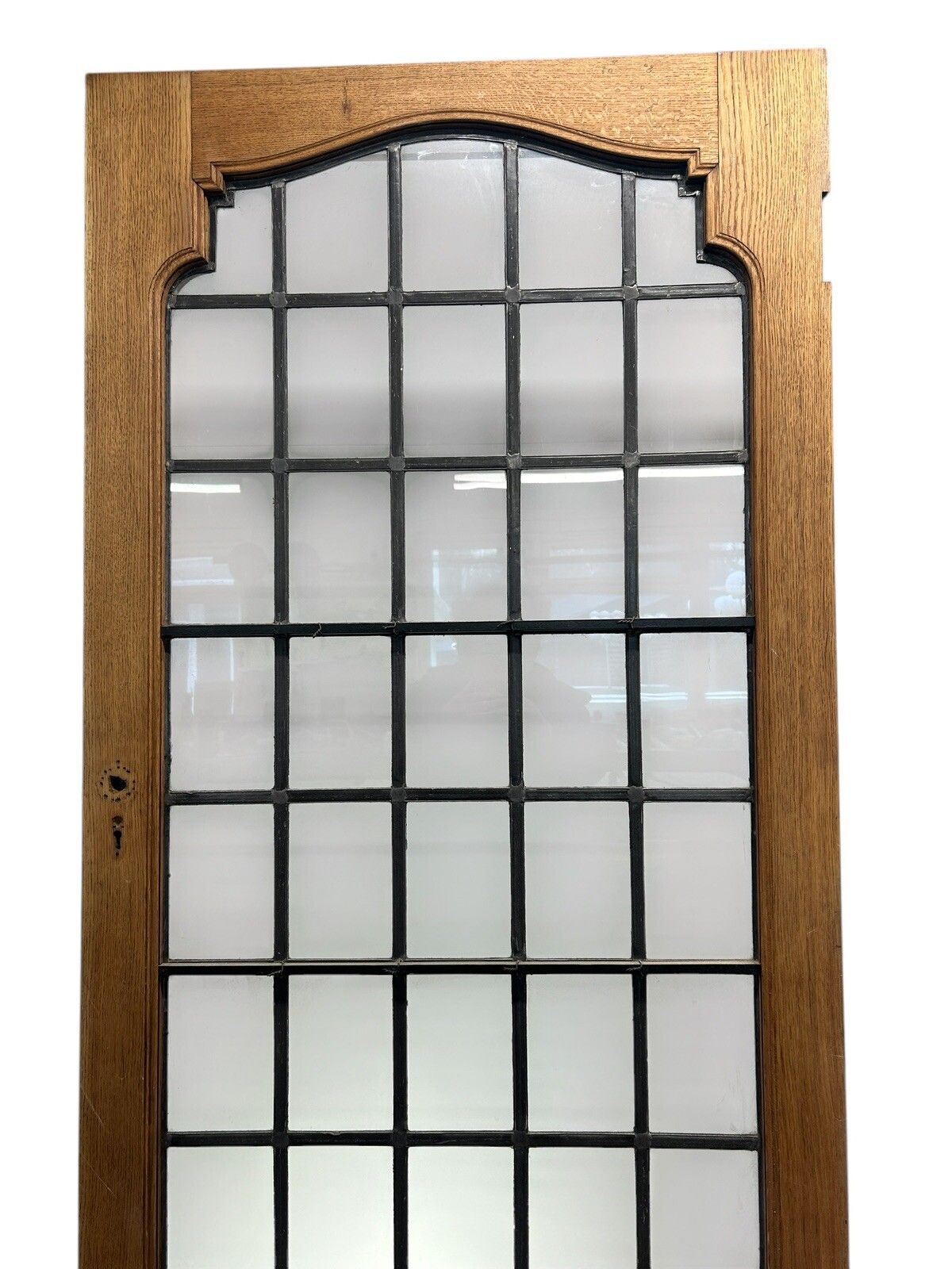 Solid Oak Door Internal Antique Period Reclaimed Old Glass Leaded Vestibule Arch photo vinterior