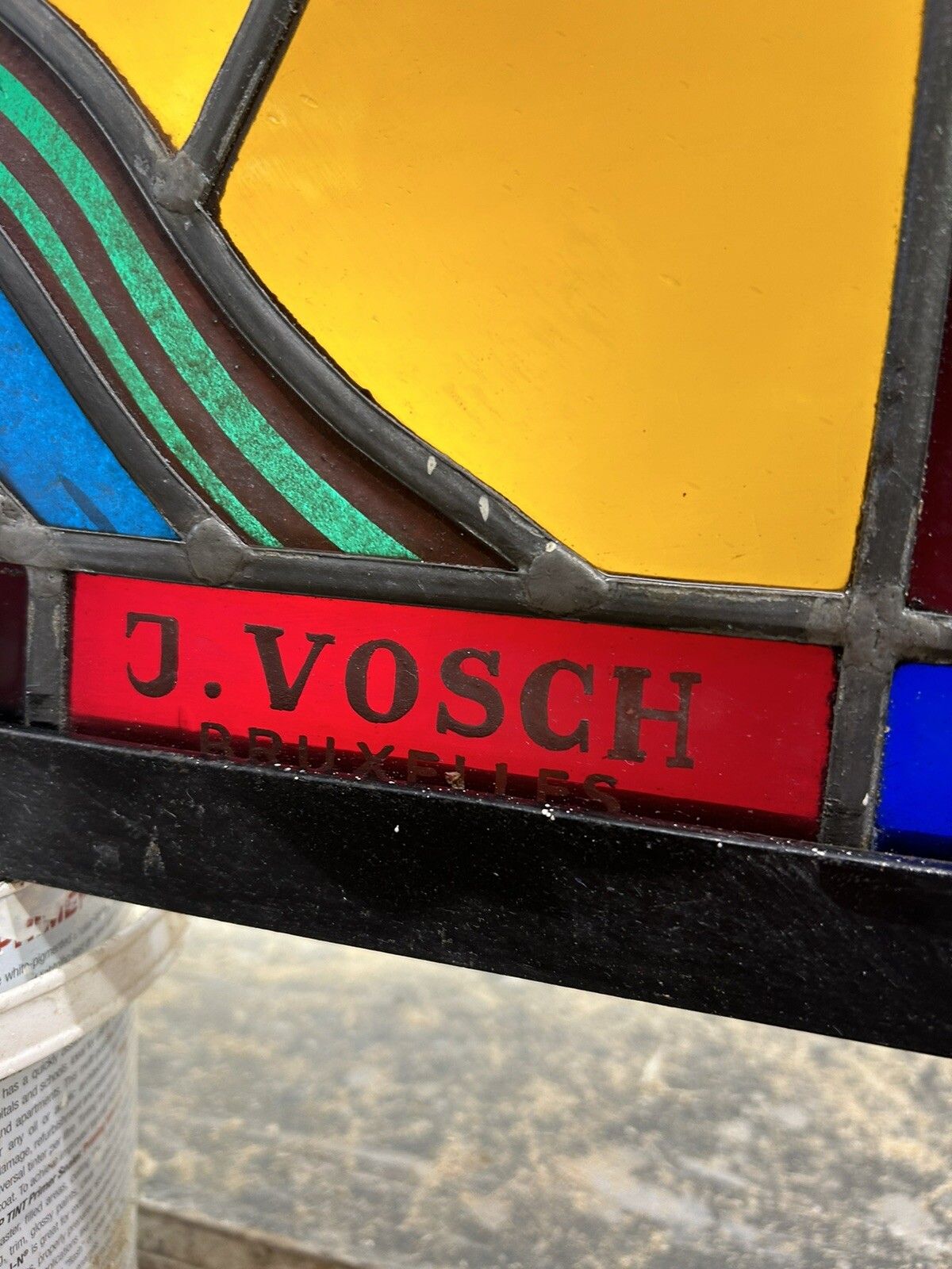 Stained Glass Hand Painted Window Panel Old Antique J Vosch Belgium Leaded Rare photo for sale