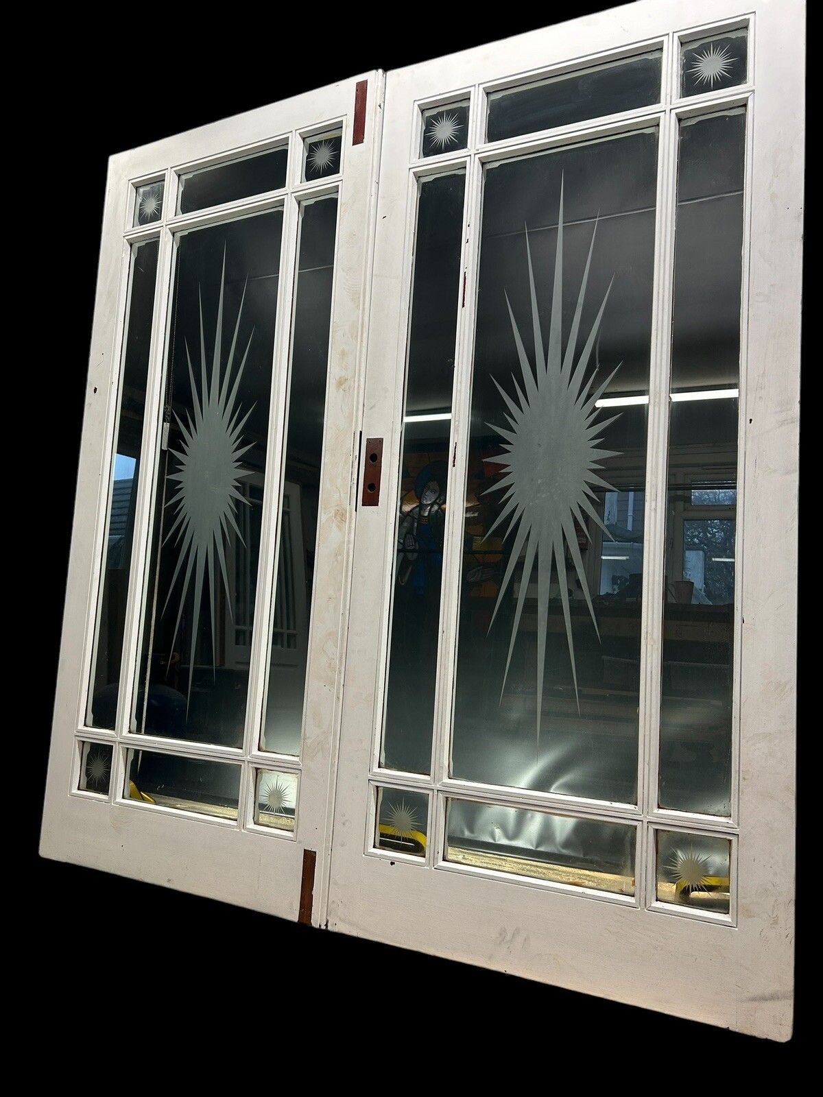 Victorian French Doors Mahogany Etched Glass Period Reclaimed Antique Hardwood photo furniture