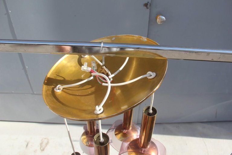 photo vinterior Round Stilux Milano Midcentury Chandelier Brass Plexiglass Gold Italian Design
