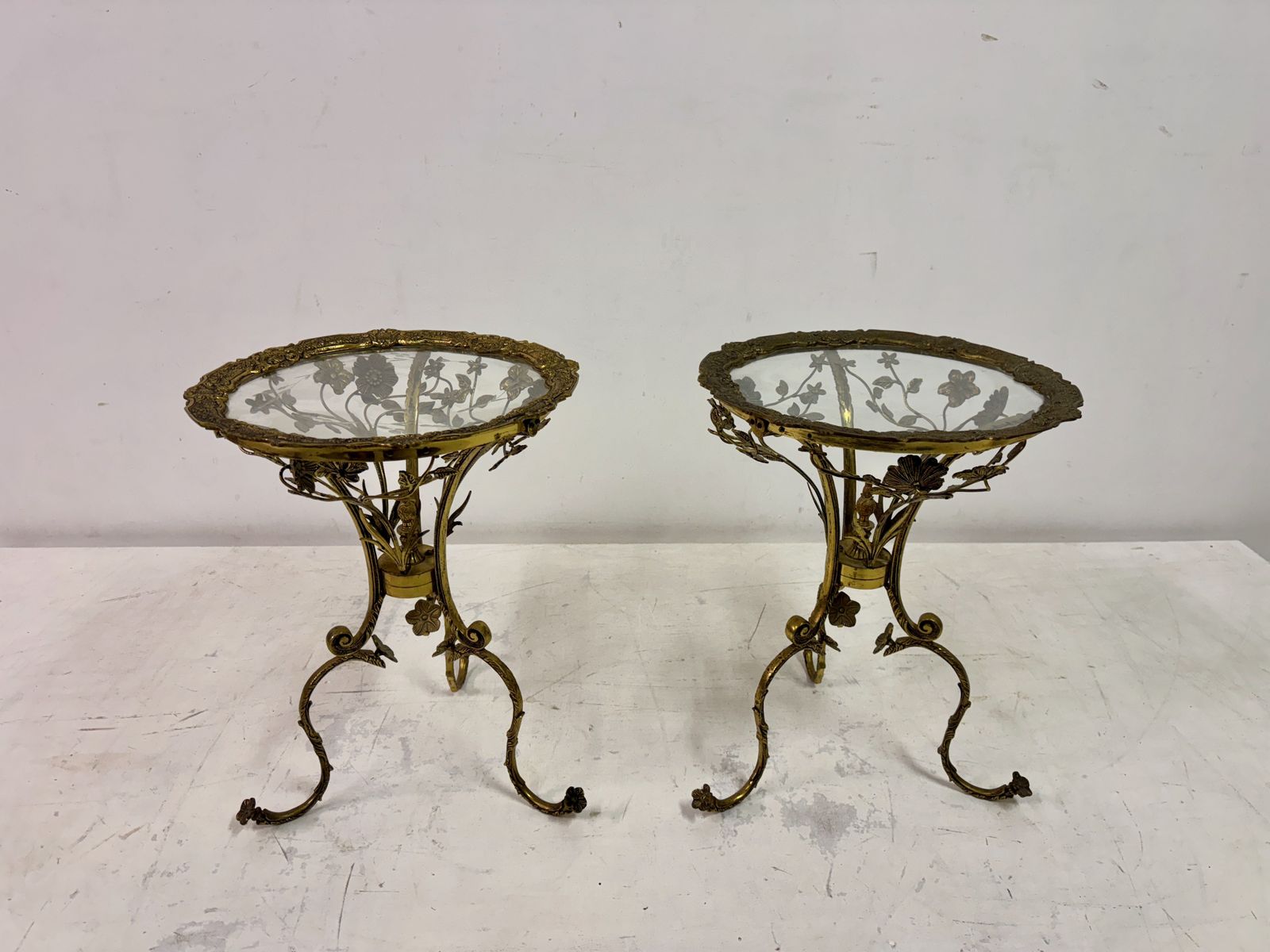 Pair Of Mid Century Spanish Brass Ornate Side Tables photo buy