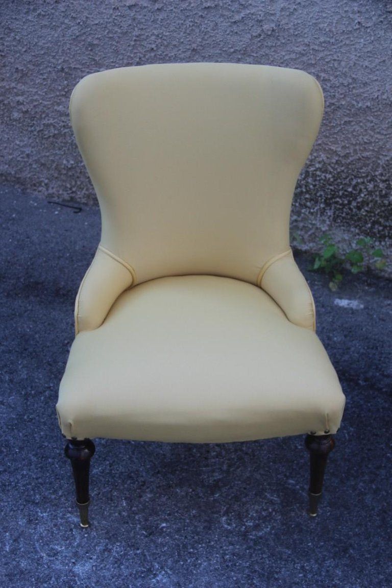 Pair Of Chairs Mid Century Modern Italian Design Yellow Color Wood Brass Feet photo for sale