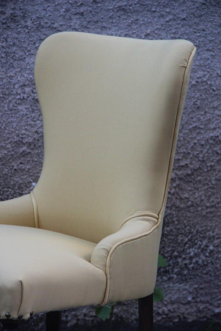 Pair Of Chairs Mid Century Modern Italian Design Yellow Color Wood Brass Feet photo buy