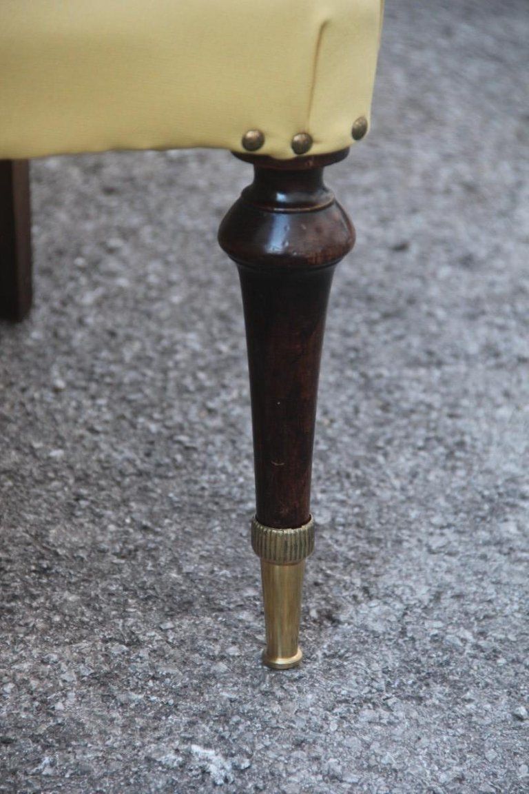 Furniture Pair Of Chairs Mid Century Modern Italian Design Yellow Color Wood Brass Feet photo