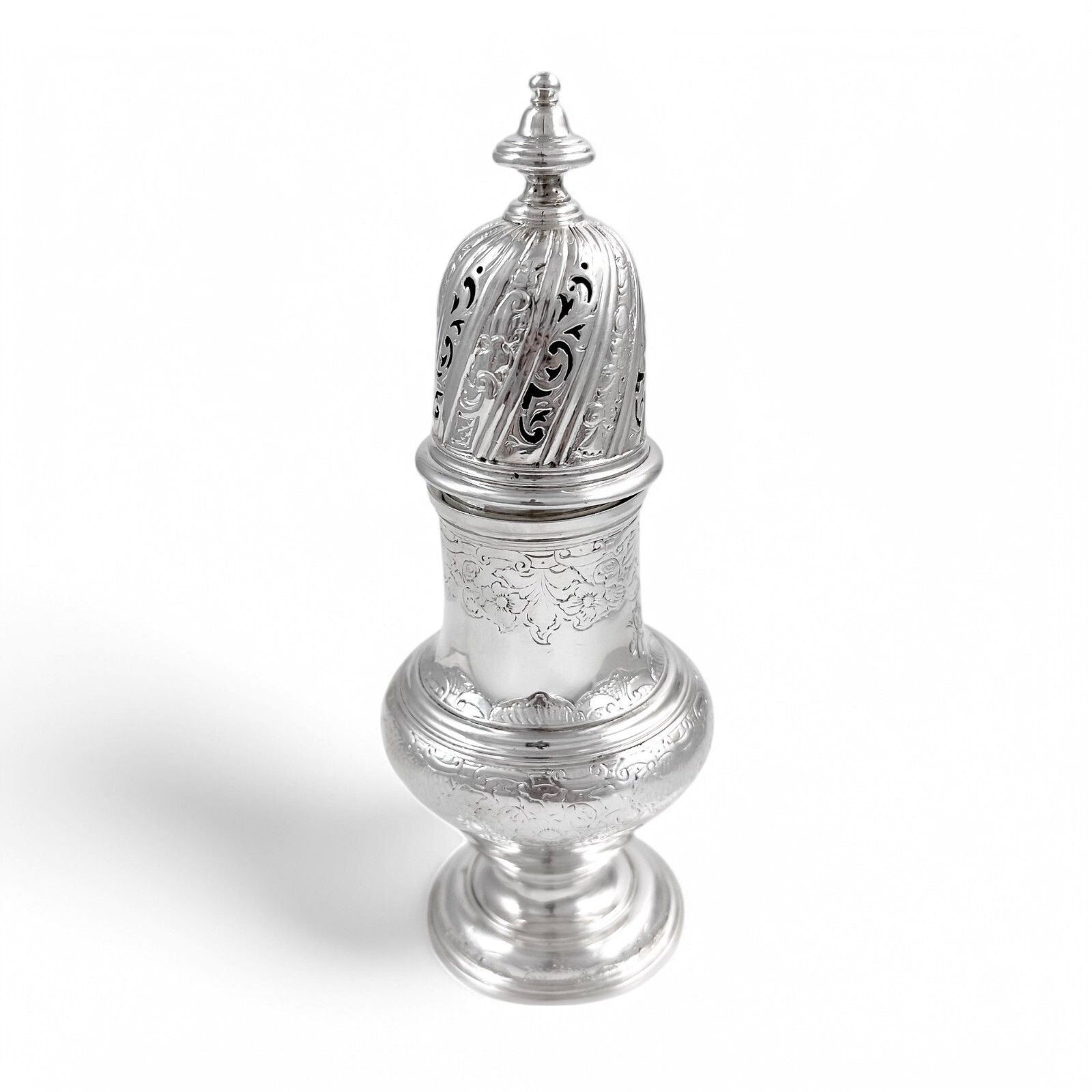 George II Sterling Silver Pepper Pot /Sugar Sifter / Muffineer, Samuel Wood 1744 photo for sale