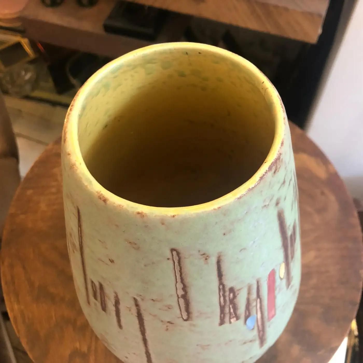 1960s Modernist Green Ceramic German Vase By Scheurich photo buy