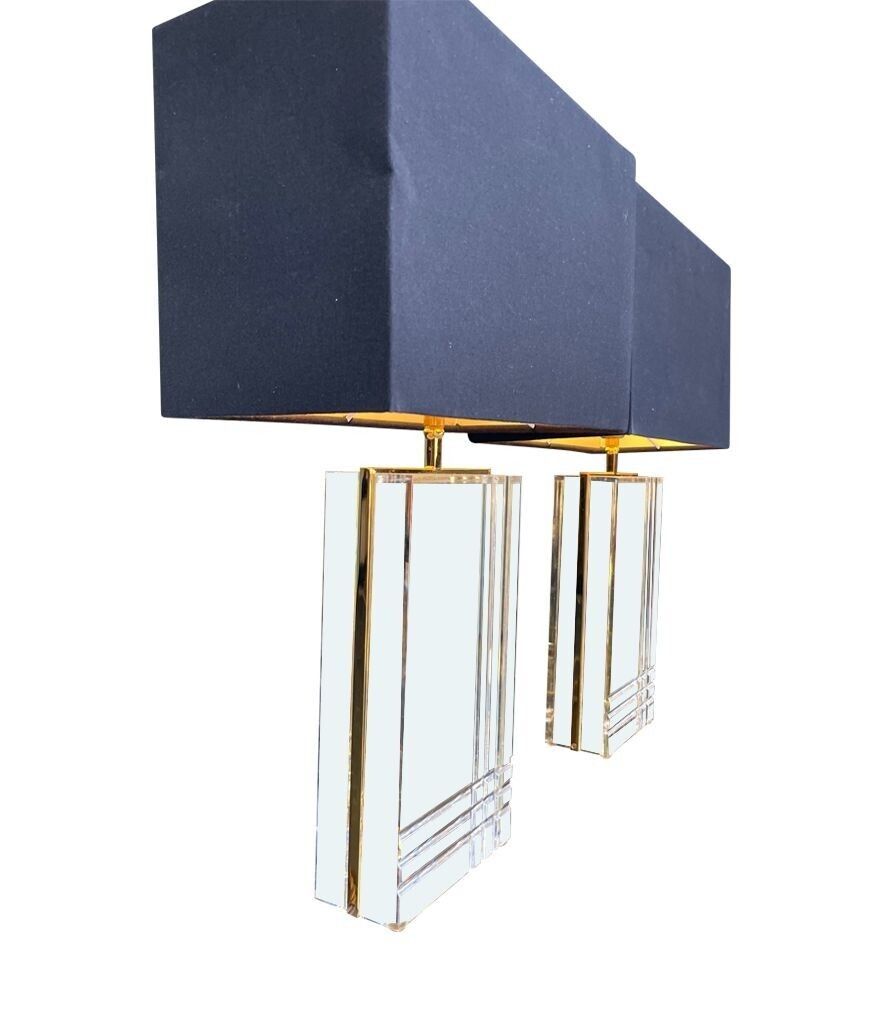 A Pair Of 1970s Italian Gilt Metal And Lucite Lamps photo vintage