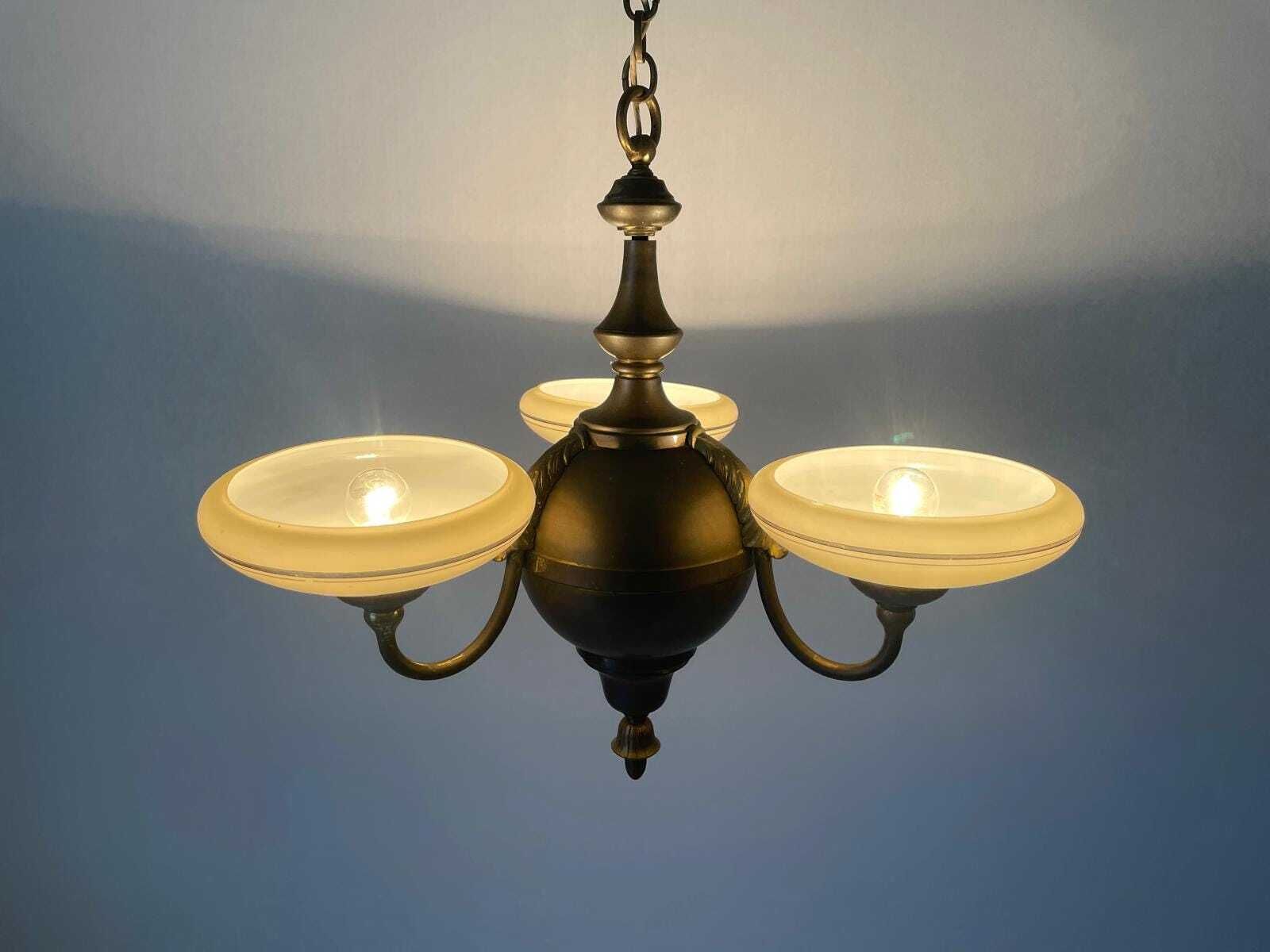 3 Armed Glass Art Deco Chandelier, 40s/50s, Germany photo Lighting