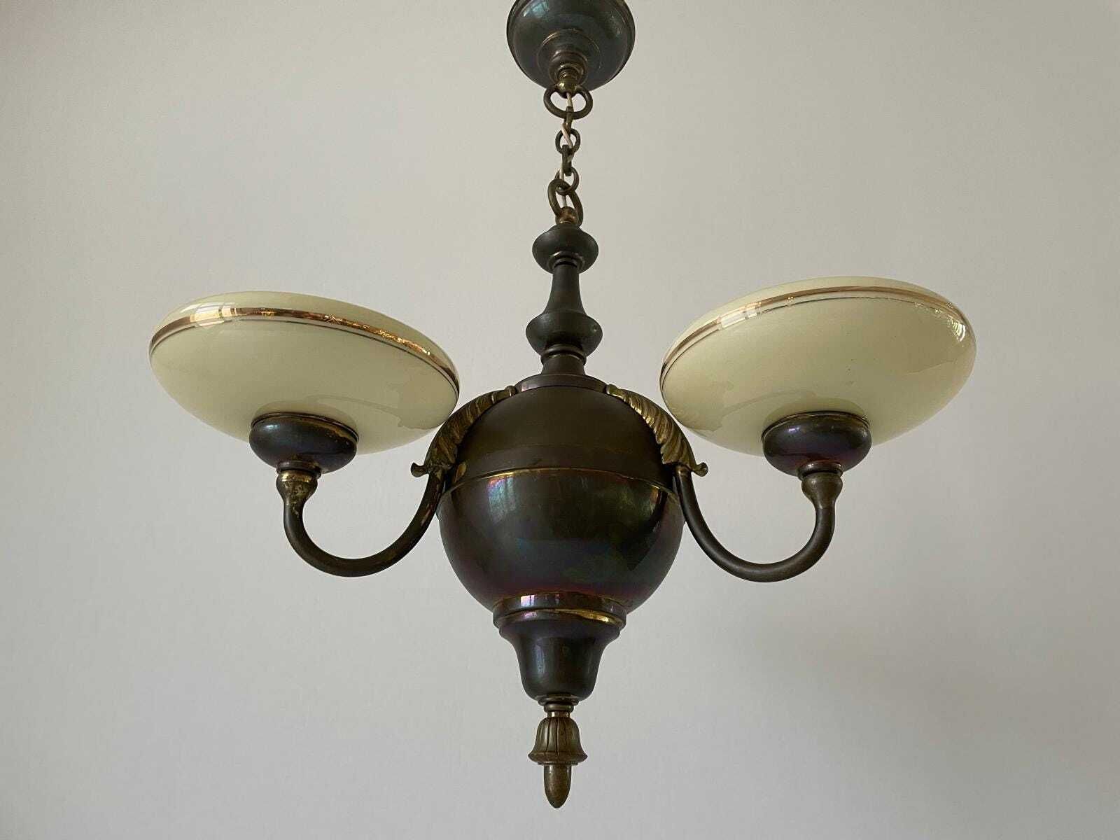 3 Armed Glass Art Deco Chandelier, 40s/50s, Germany photo vinterior