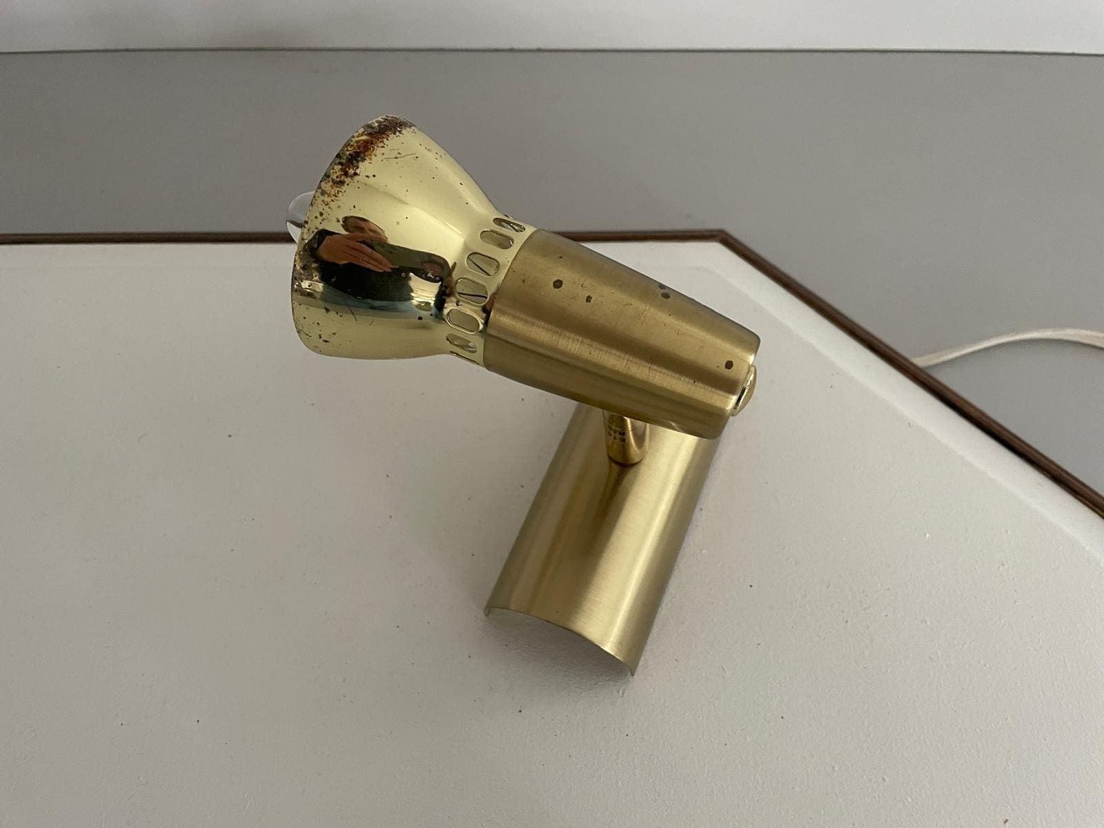 Wood Base Xl Flush Mount Or Wall Lamp With 4 Gold Metal Lights, 1960s, Italy photo 1735.0
