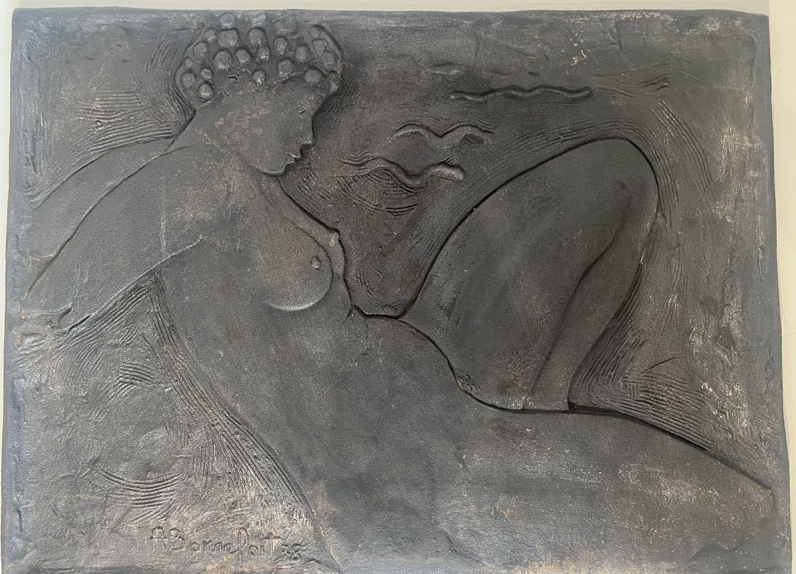 Cast Iron Fireplace Plate Depicting A Naked Woman Signed Bonnefoit, 1978