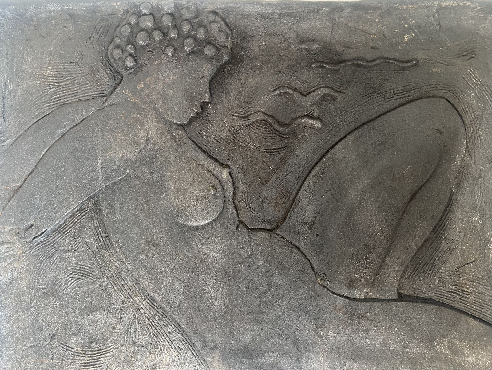 Cast Iron Fireplace Plate Depicting A Naked Woman Signed Bonnefoit, 1978 photo 3800.0