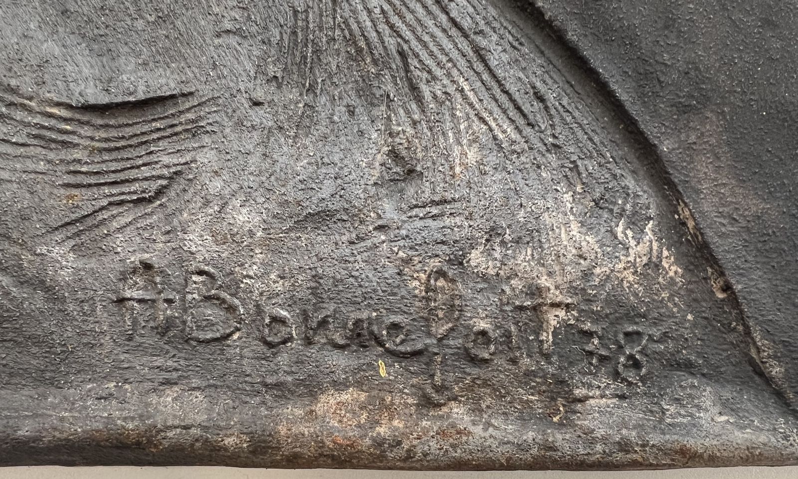 Home Fixtures Cast Iron Fireplace Plate Depicting A Naked Woman Signed Bonnefoit, 1978 photo