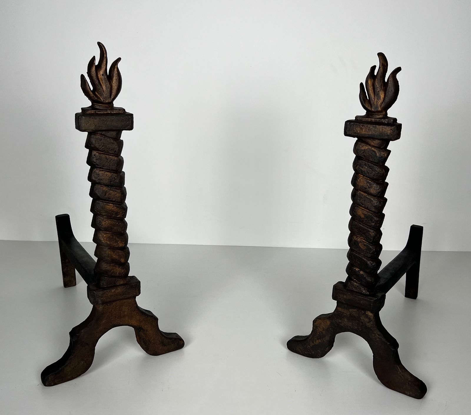 Rare Pair Of Flame Andirons In The Style Of Gilbert Poillerat photo furniture