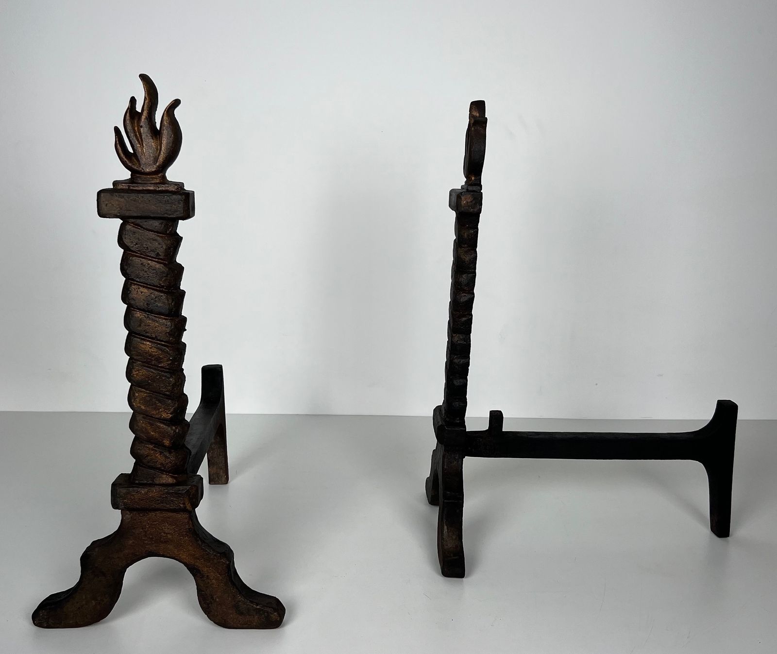 Rare Pair Of Flame Andirons In The Style Of Gilbert Poillerat photo Home Fixtures
