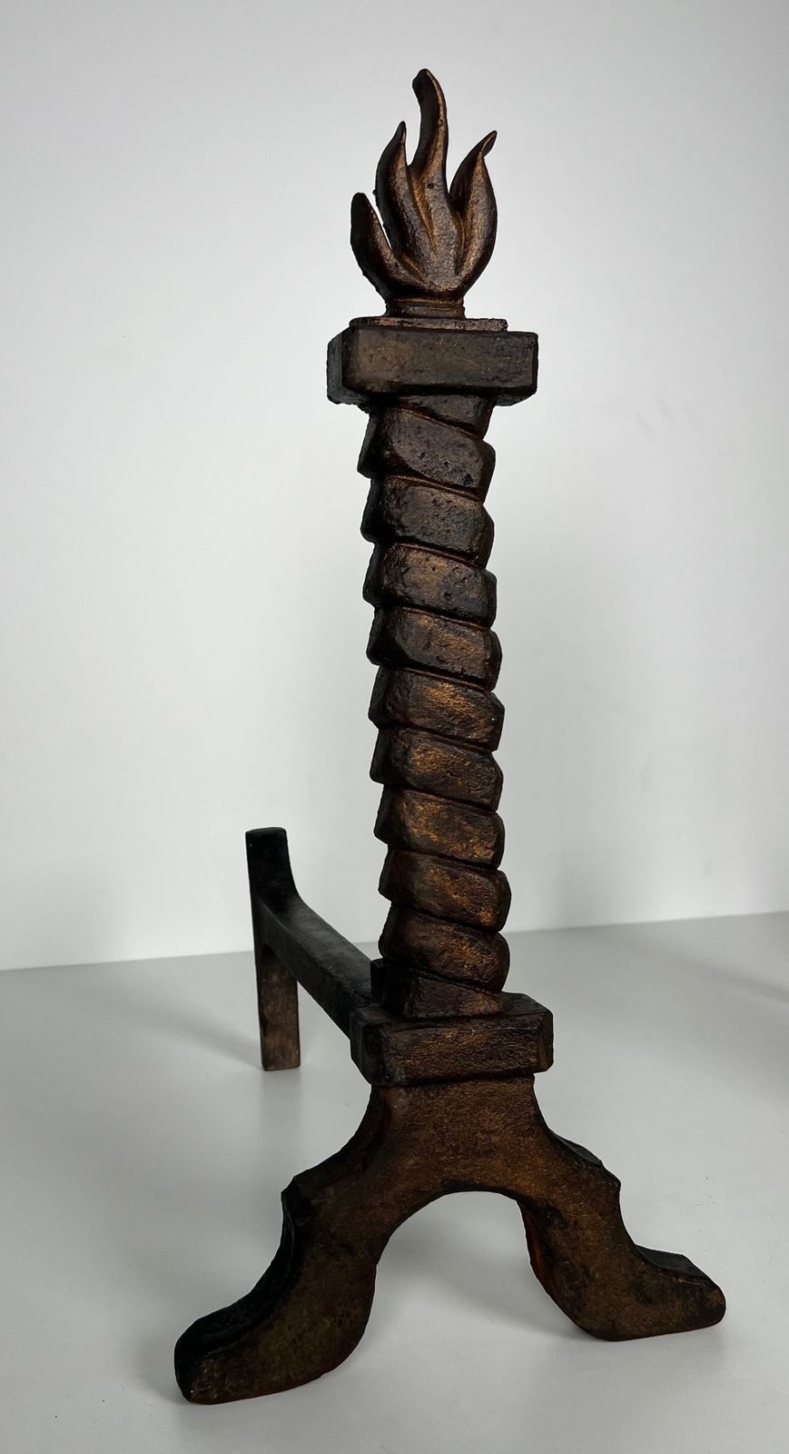 Rare Pair Of Flame Andirons In The Style Of Gilbert Poillerat photo vinterior