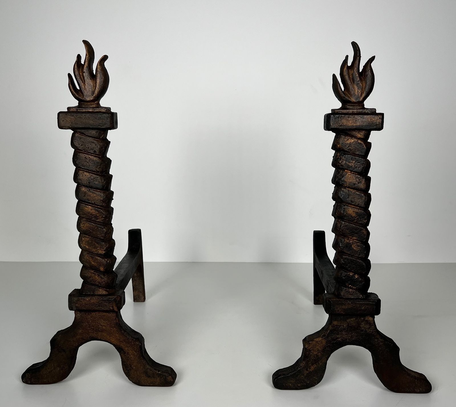 5800.0 Rare Pair Of Flame Andirons In The Style Of Gilbert Poillerat photo