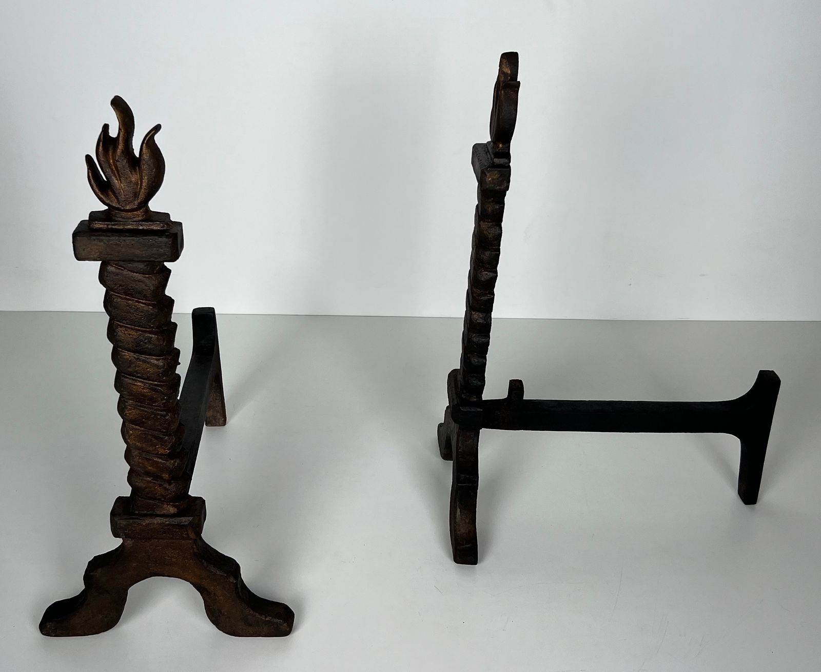 photo vinterior Rare Pair Of Flame Andirons In The Style Of Gilbert Poillerat