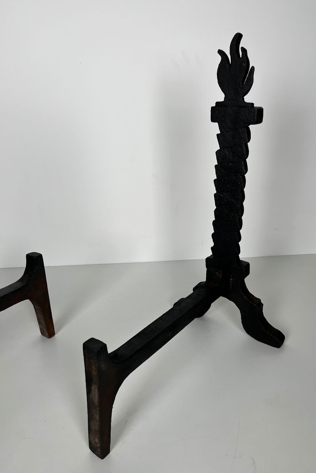 photo buy Rare Pair Of Flame Andirons In The Style Of Gilbert Poillerat