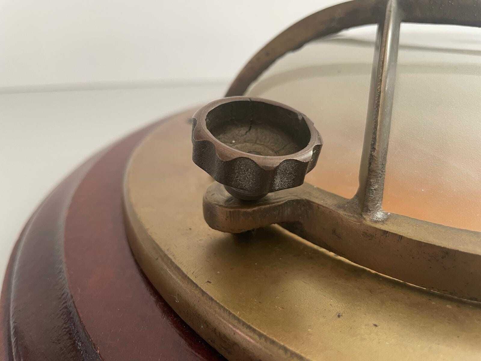 photo furniture Brass And Glass Ship Wall Or Ceiling Light With Wood Base, 1960s, Italy