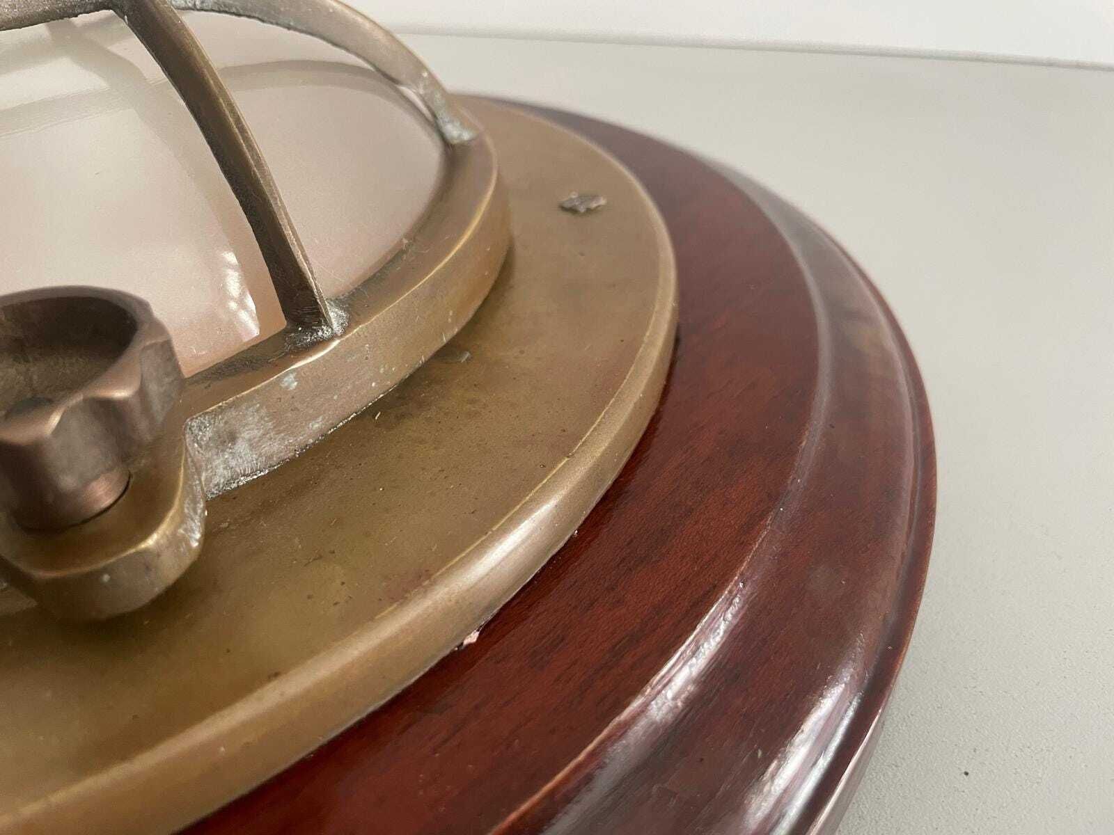 photo for sale Brass And Glass Ship Wall Or Ceiling Light With Wood Base, 1960s, Italy