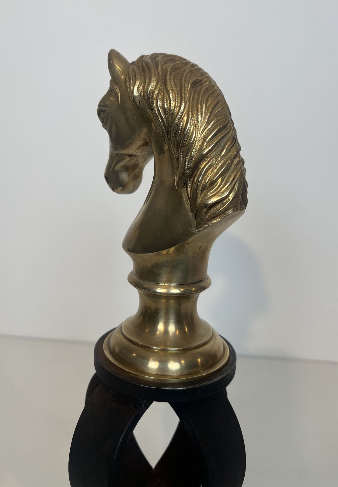 photo furniture Important Pair Of Bronze And Wrought Iron Andirons Representing Horses' Heads