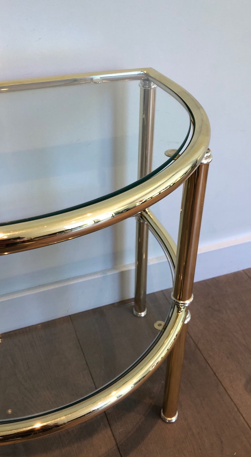 Pair Of Rounded Brass And Silver Metal Sofa End Tables photo buy
