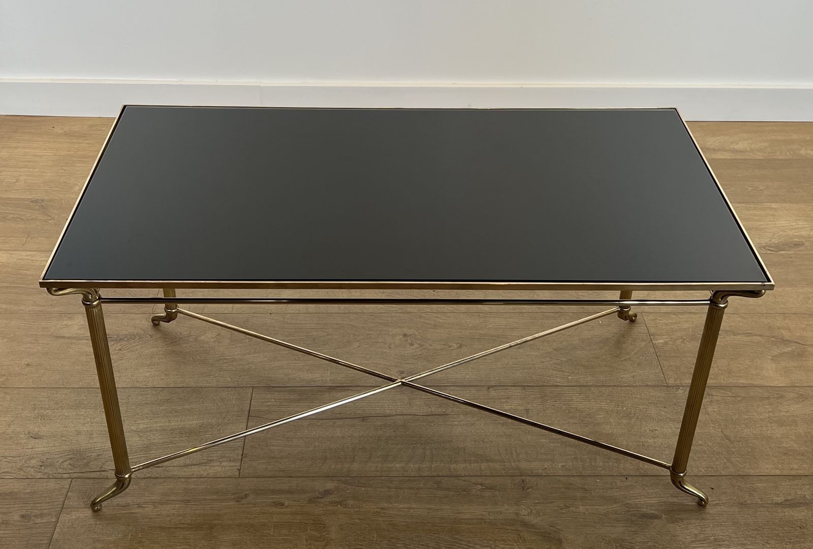 Coffee Table In Brass And Black Lacquered Glass In The Style Of Maison Jansen photo furniture