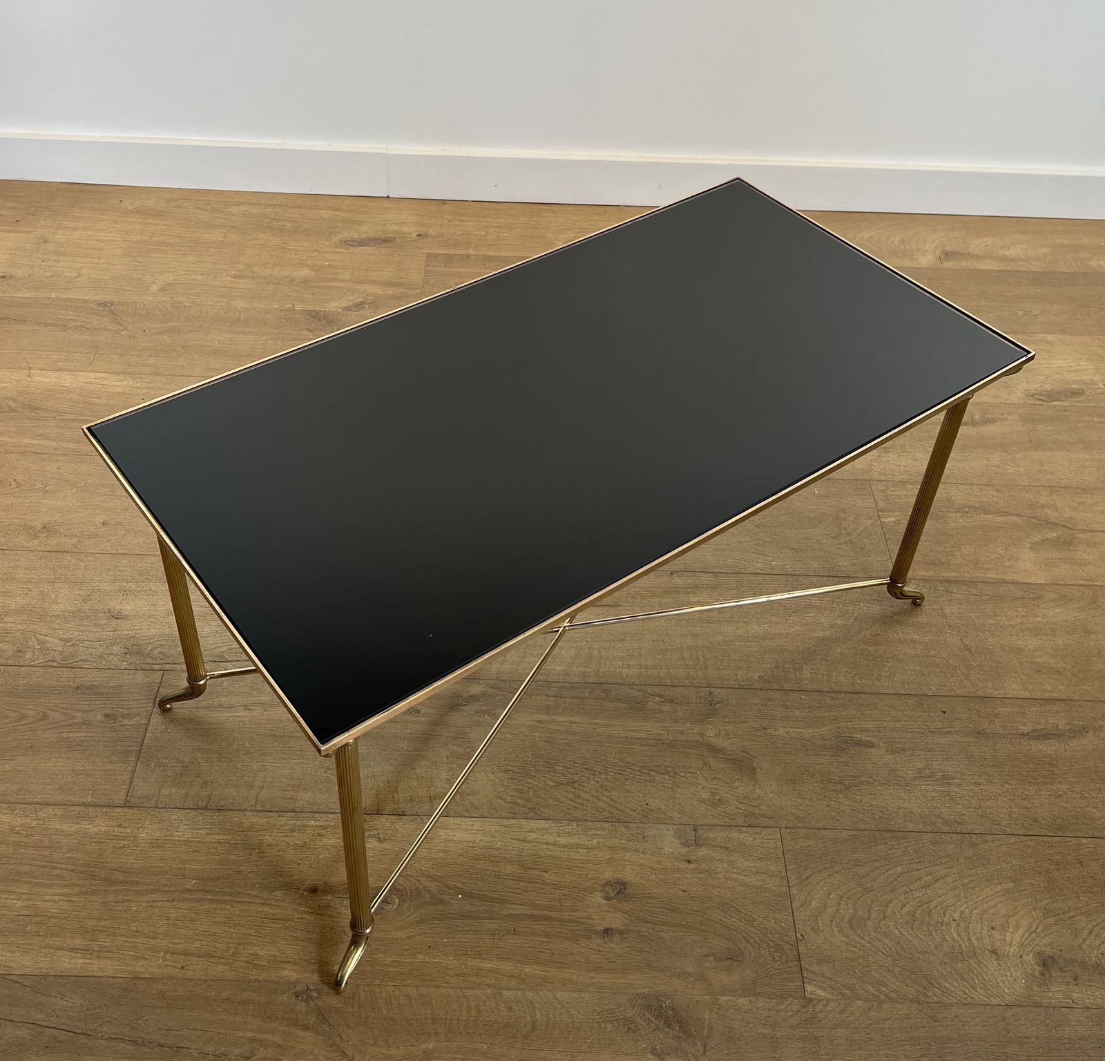 Coffee Table In Brass And Black Lacquered Glass In The Style Of Maison Jansen photo Furniture