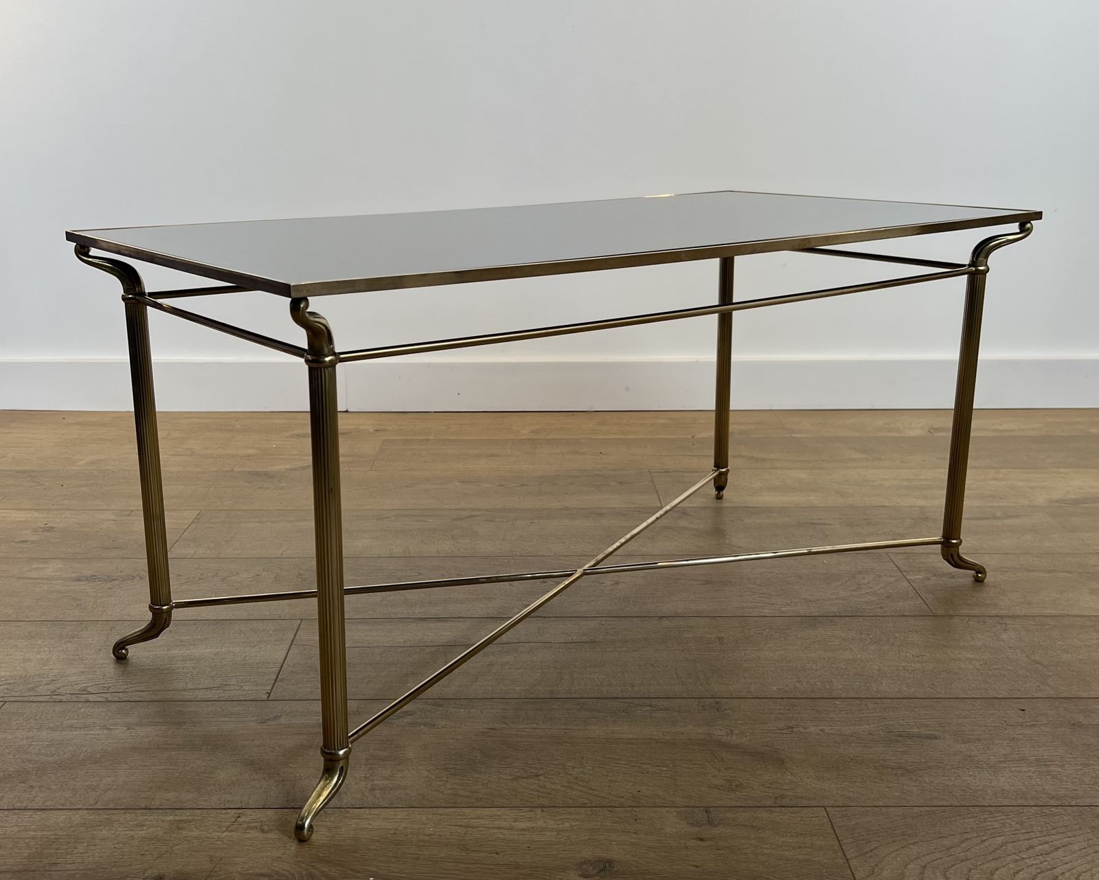 Coffee Table In Brass And Black Lacquered Glass In The Style Of Maison Jansen photo 1350.0
