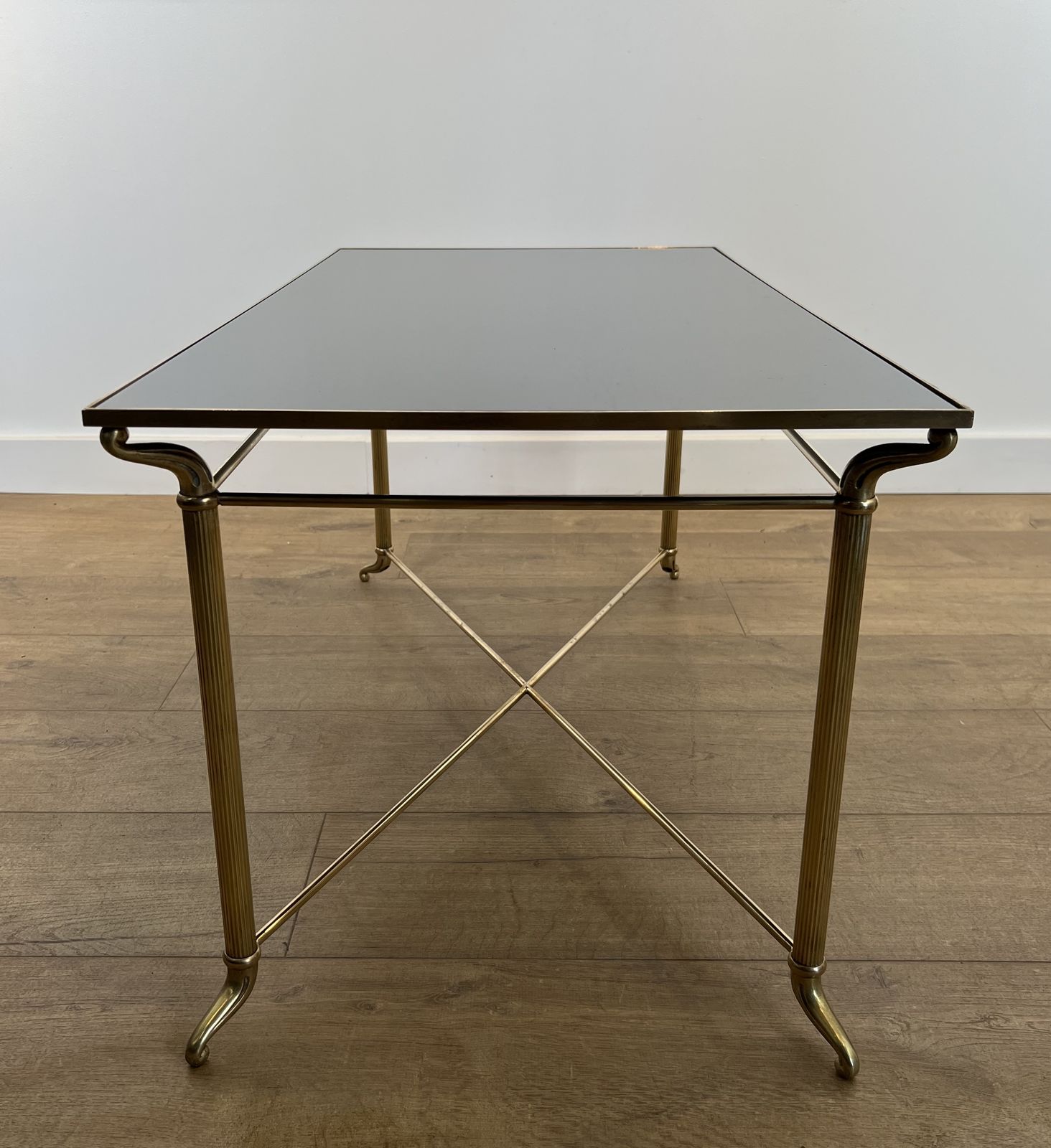 Coffee Table In Brass And Black Lacquered Glass In The Style Of Maison Jansen photo buy