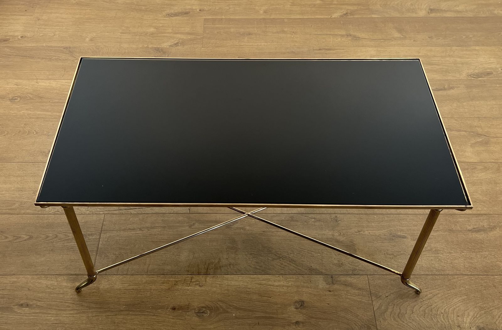 photo buy Coffee Table In Brass And Black Lacquered Glass In The Style Of Maison Jansen
