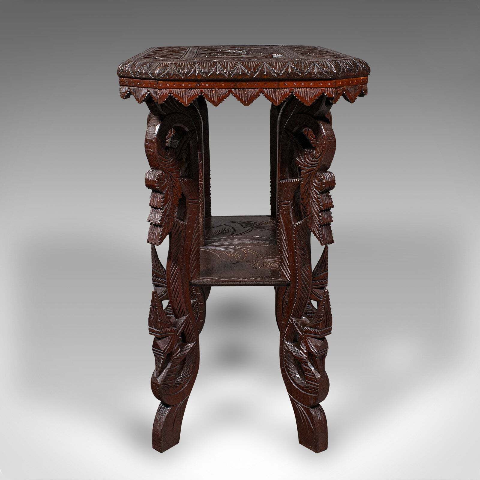 Antique Carved Side Table, Indian, Teak, Lamp, Side, Tray, Occasional, Victorian photo 1195.0