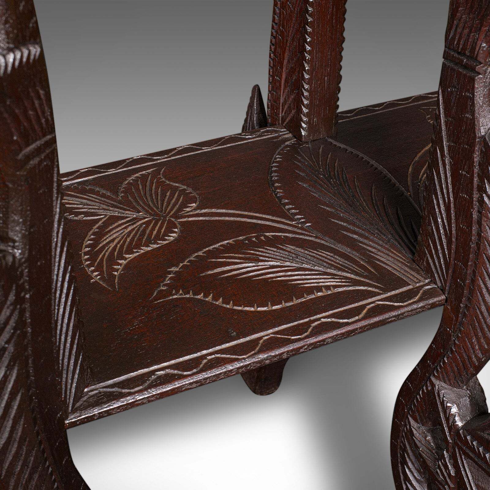 1195.0 Antique Carved Side Table, Indian, Teak, Lamp, Side, Tray, Occasional, Victorian photo