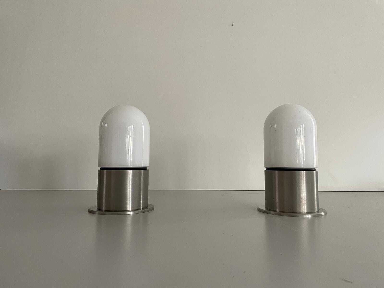 Minimal Rare Opal Glass & Grey Metal Set Of 2 Flush Mounts By Bega, 1970s Germany photo Lighting